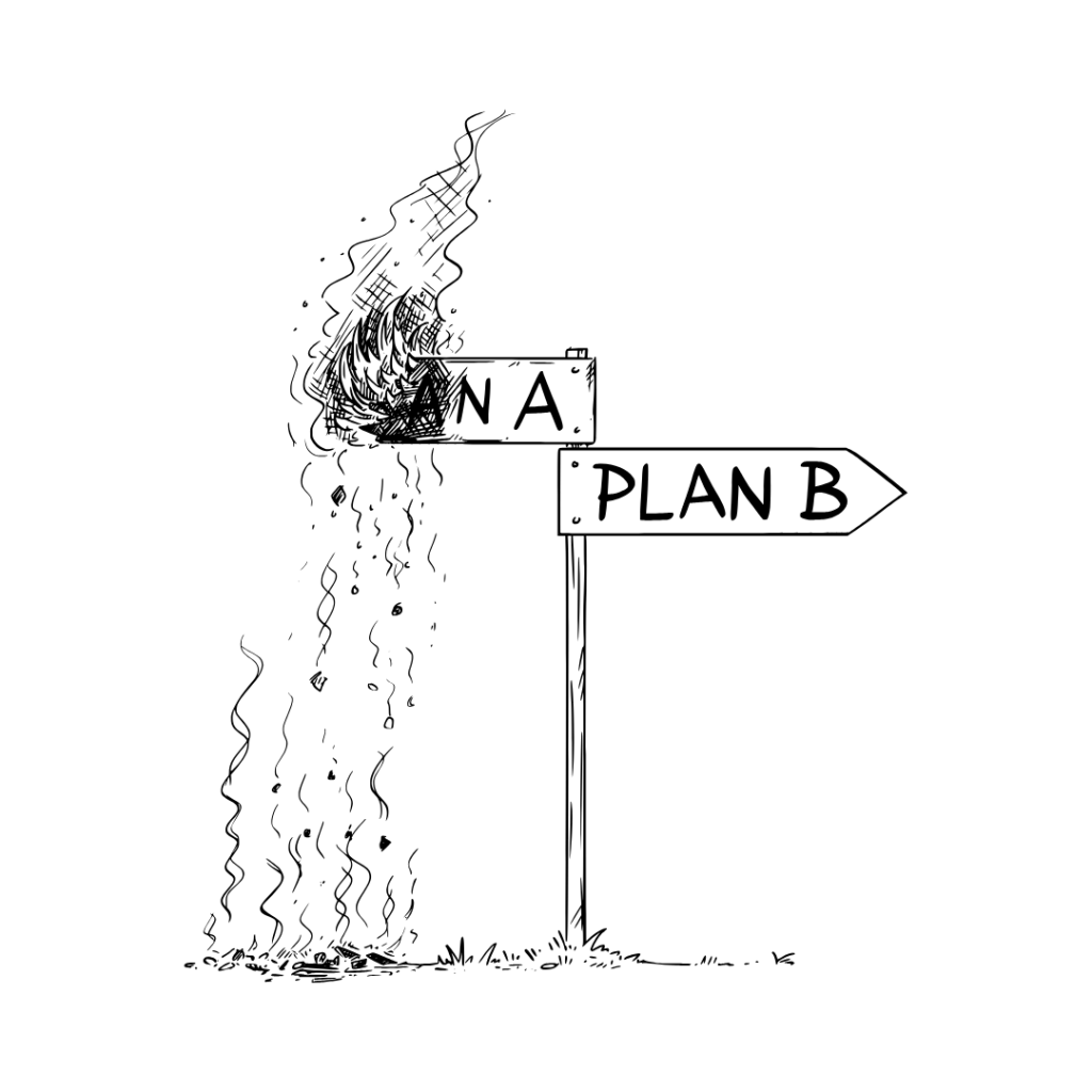 Smith clinic services | CBT Therapy cartoon with two arrows one with plan A and the other plan B. Plan A is is on fire.